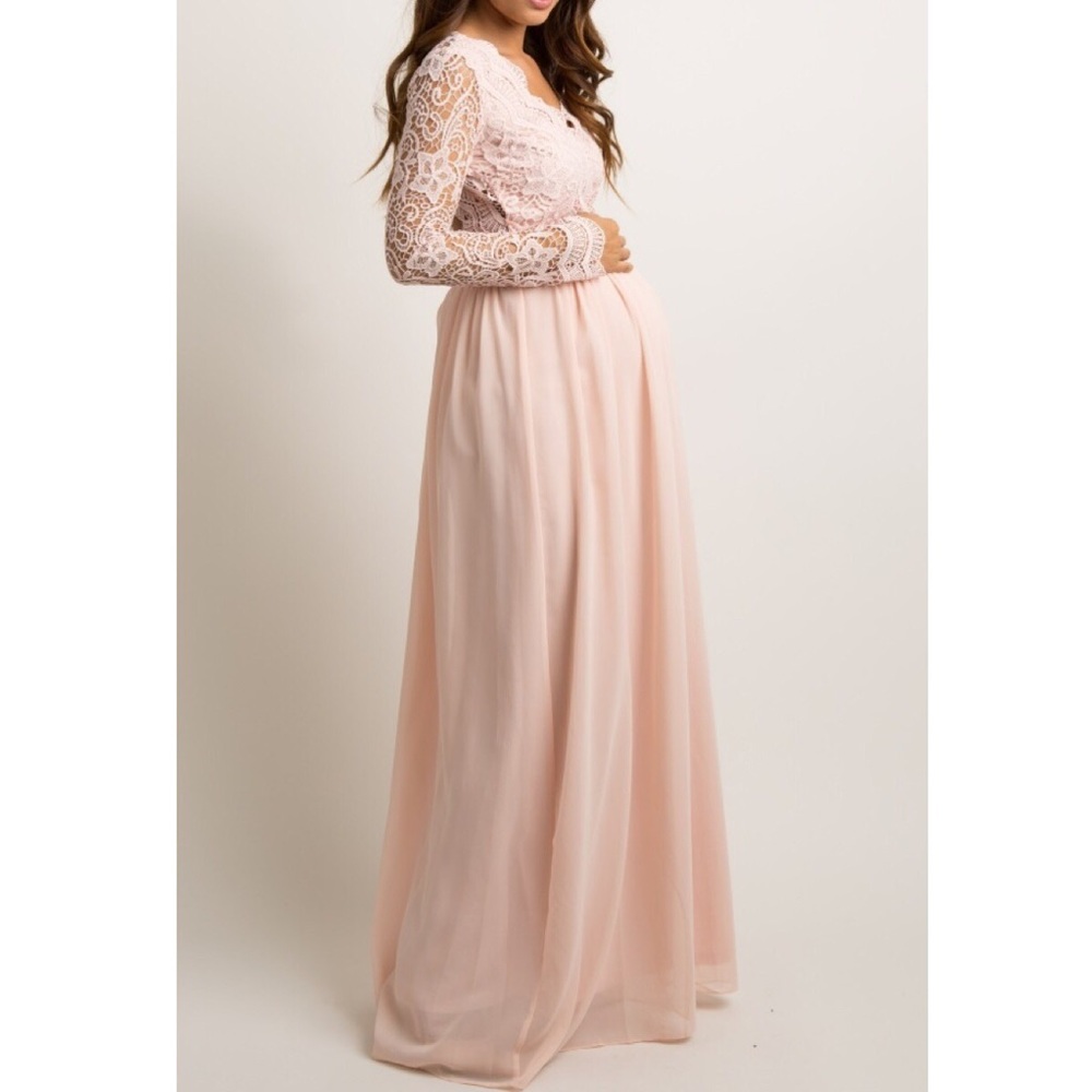 PinkBlush Scalloped Lace Chiffon maxi Maternity